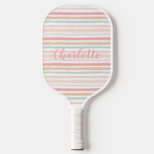 Elegant Girly Pastel Watercolor Stripes Custom Pickleball Paddle