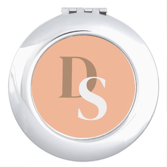 Elegant Girly Peach Fuzz Monogram Personalized Compact Mirror (Front)