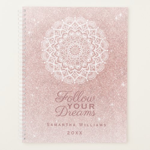 Elegant Girly Personalized Rose Gold Glitter Planner