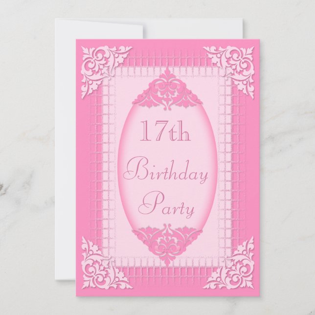 Elegant, Girly Pink 17th Birthday Invitation (Front)
