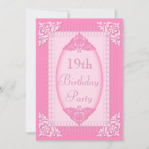 Elegant, Girly Pink 19th Birthday Invitation