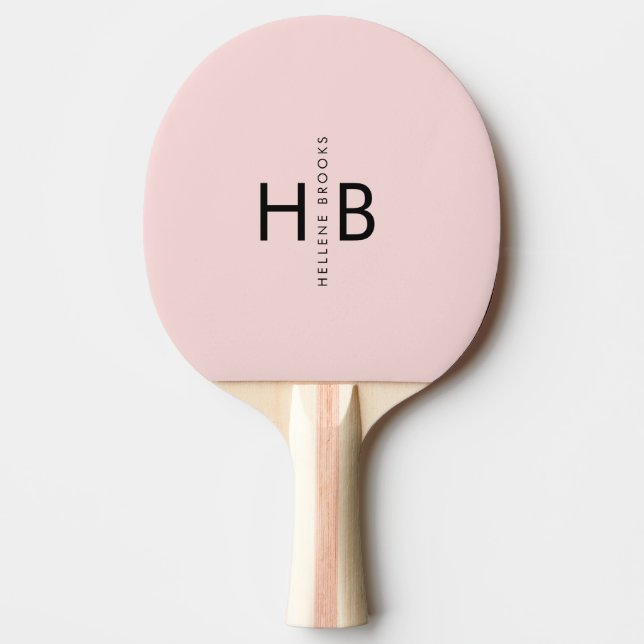 Elegant Girly Pink & Black Initial Monogram Ping Pong Paddle (Front)