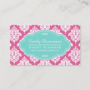 Elegant Girly Pink Damask Personalized Business Card