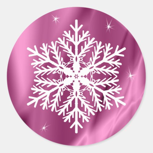 Elegant Girly Pink Festive Christmas Snowflake Classic Round Sticker