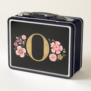 Elegant Girly Pink Floral Metal Lunch Box