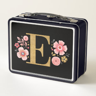 Elegant Girly Pink Floral Metal Lunch Box
