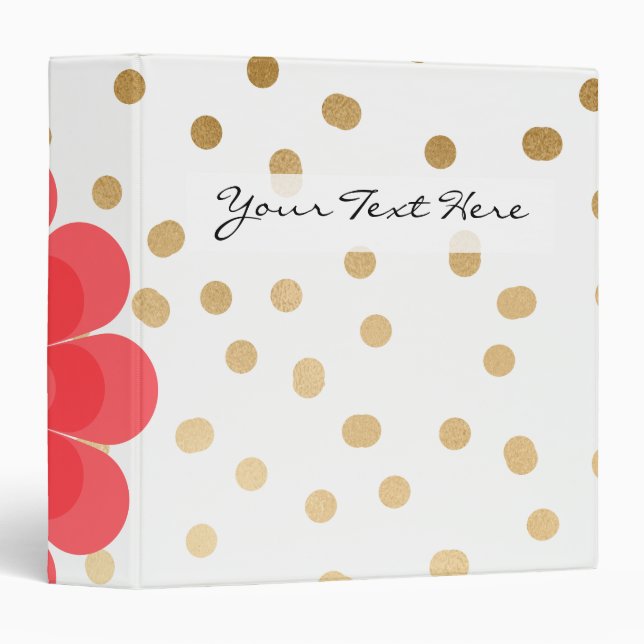 elegant girly pink flower gold polka dots pattern 3 ring binder (Front/Spine)