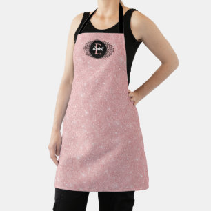 Elegant Girly Pink Glitter Monogram Name Apron