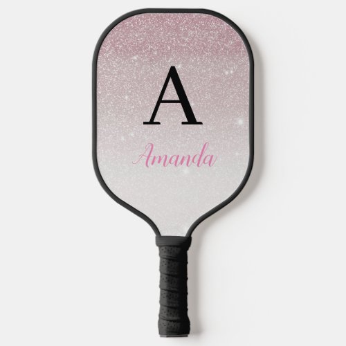 Elegant Girly Pink Glitter Monogram Name  Initial Pickleball Paddle