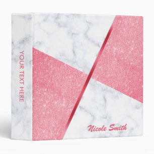 Elegant girly pink glitter & white marble 3 ring binder