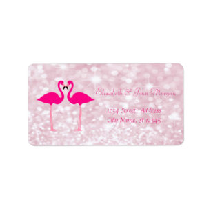 Elegant Girly Pink Glittery,Bokeh, Pink Flamingos Label
