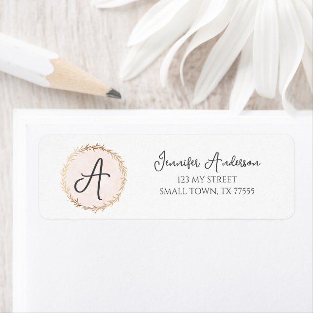 Elegant Girly Pink Gold Floral Monogram Address Label (Insitu)