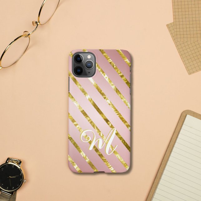 Elegant Girly Pink & Gold Glitter Pattern Monogram iPhone Case (Creator Uploaded)