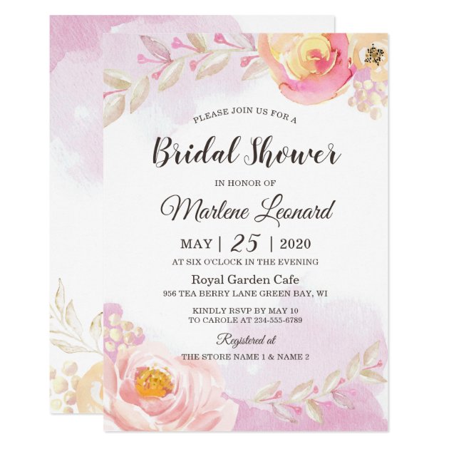 Elegant Girly Pink Gold Rose Garden Bridal Shower Invitation