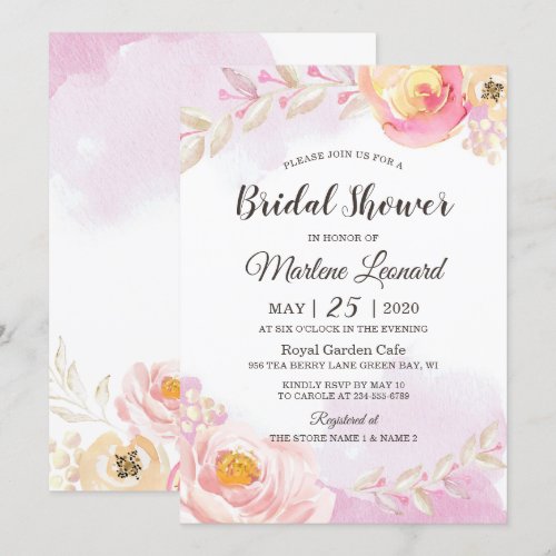 Elegant Girly Pink Gold Rose Garden Bridal Shower Card