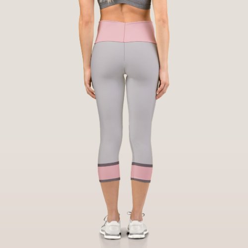 Elegant Girly Pink Light Gray Capri Leggings