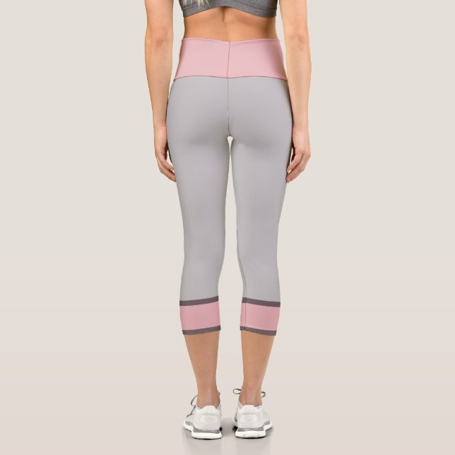Elegant Girly Pink Light Gray Capri Leggings (Back)