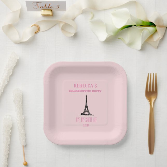 Elegant Girly Pink Paris Bachelorette Party  Paper Plates (Wedding)