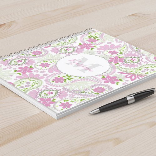 Elegant Girly Pink Preppy Paisley Print Pattern Notebook