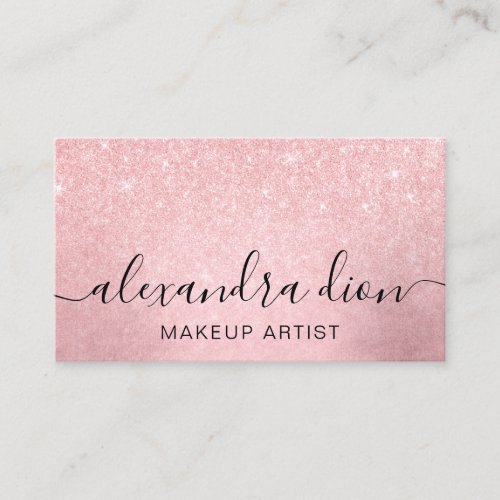 Elegant girly pink rose gold glitter makeup artist business card