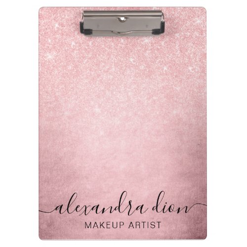 Elegant girly pink rose gold glitter makeup artist clipboard