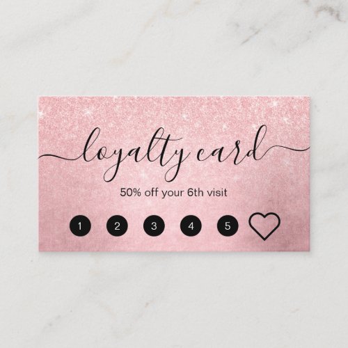 Elegant girly pink rose gold glitter makeup artist loyalty card