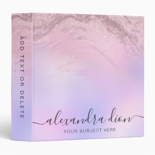 Elegant girly pink rose gold glitter marble purple 3 ring binder