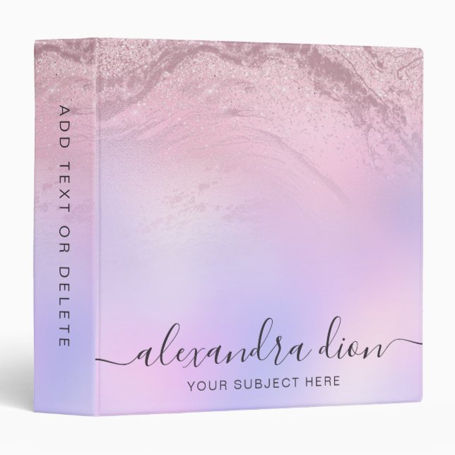 Elegant girly pink rose gold glitter marble purple 3 ring binder (Front/Spine)