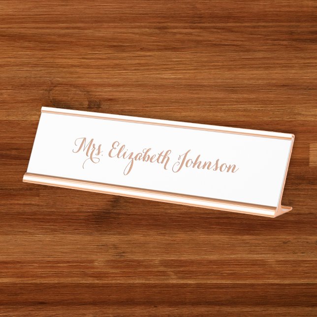 Elegant Girly Pink Rose Gold Teacher School Class Desk Name Plate (Elegant Girly Pink Rose Gold Teacher School Class Desk Name Plate)
