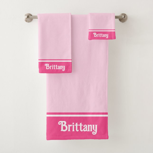 Elegant Girly Pink Shades Personalized Bath Towel Set (Insitu)