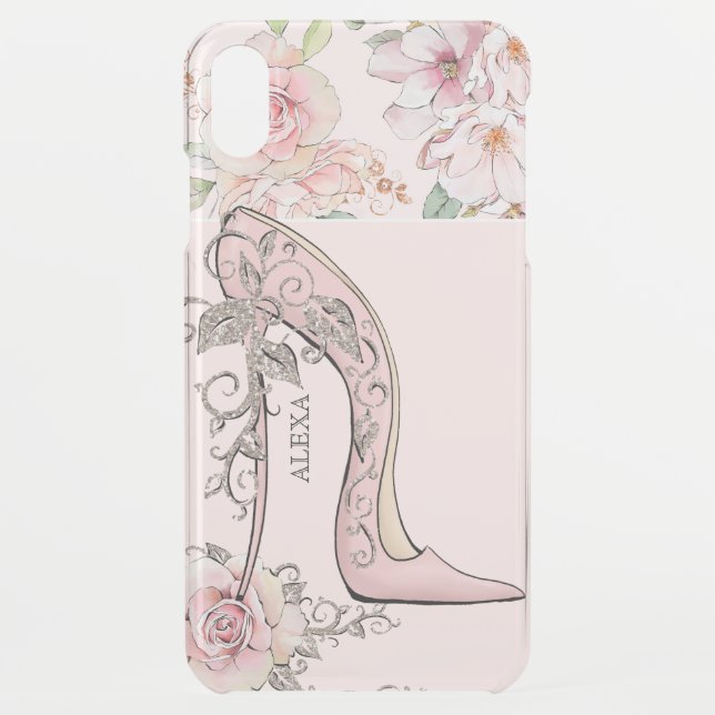 Elegant girly pink stiletto & pink roses uncommon iPhone case (Back)