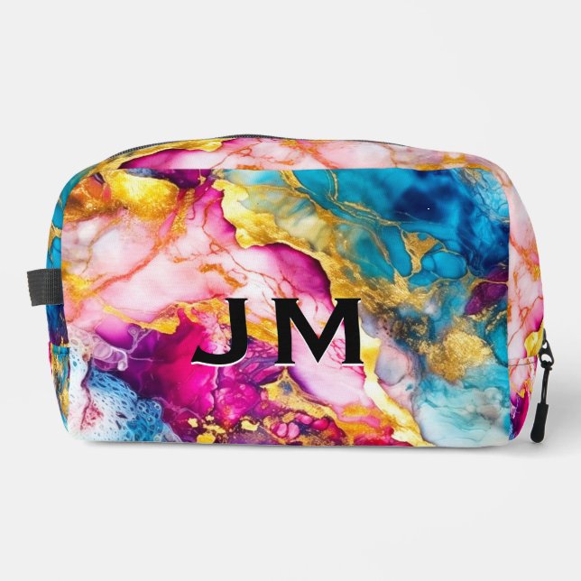 Elegant girly pink turquoise marble art accessory dopp kit (Front)