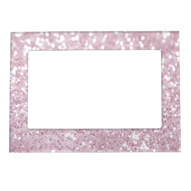 Elegant Girly Pink White Faux Glitter Magnetic Picture Frame (Front)