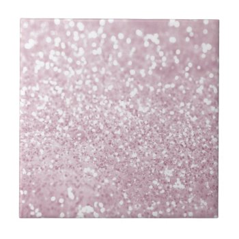 Elegant Girly Pink White Faux Glitter Tile by pink_water at Zazzle
