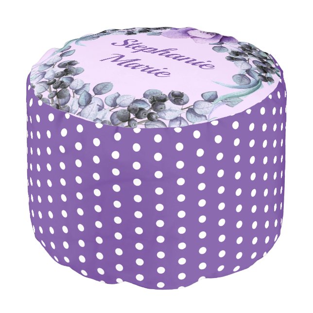 Elegant Girly Purple Floral Polka Dot Baby Pouf (Angled Front)
