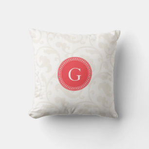 Elegant girly red white floral pattern monogram throw pillow