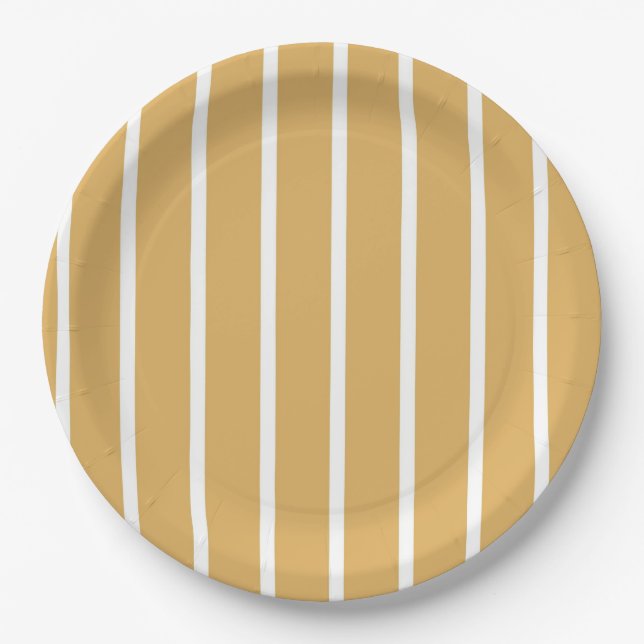 Elegant Girly Retro Brown & White Stripes  Paper Plates (Front)
