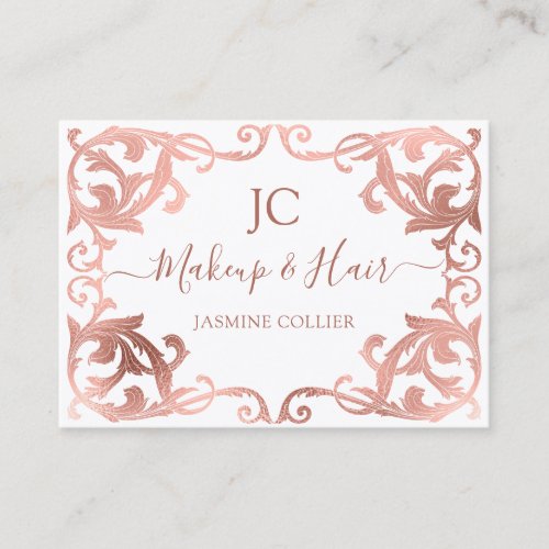 Elegant Girly Rose Gold Damask Styled Frame Business Card