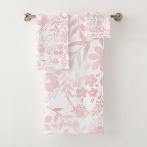 Elegant Girly Rose Gold Flowers Shapes Pattern Bath Towel Set