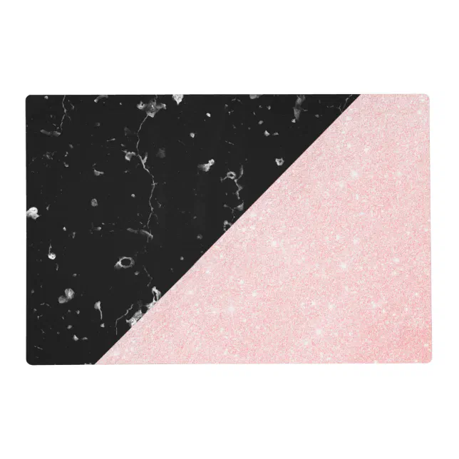 Elegant girly rose gold glitter & black marble placemat Zazzle