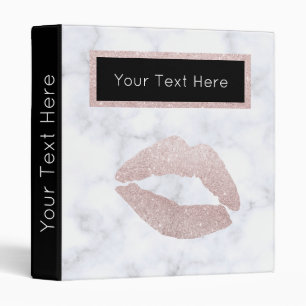 elegant girly rose gold glitter lips white marble binder