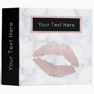 elegant girly rose gold glitter lips white marble binder