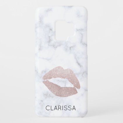elegant girly rose gold glitter lips white marble Case-Mate samsung galaxy s9 case