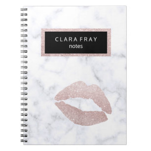 elegant girly rose gold glitter lips white marble notebook