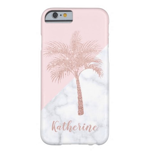 Elegant girly rose gold glitter palm white marble barely there iPhone 6 case