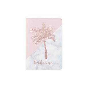 Elegant girly rose gold glitter palm white marble passport holder