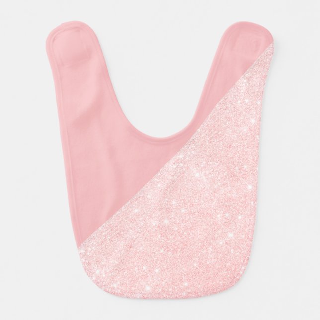 Elegant girly rose gold glitter & pastel pink baby bib (Front)