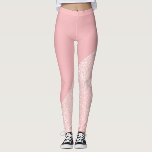 Elegant girly rose gold glitter  pastel pink leggings