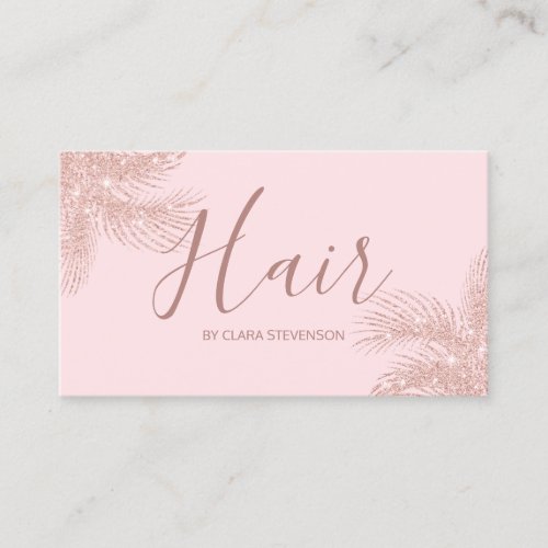 Elegant girly rose gold glitter pink palm hair business card