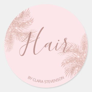 Elegant girly rose gold glitter pink palm hair classic round sticker